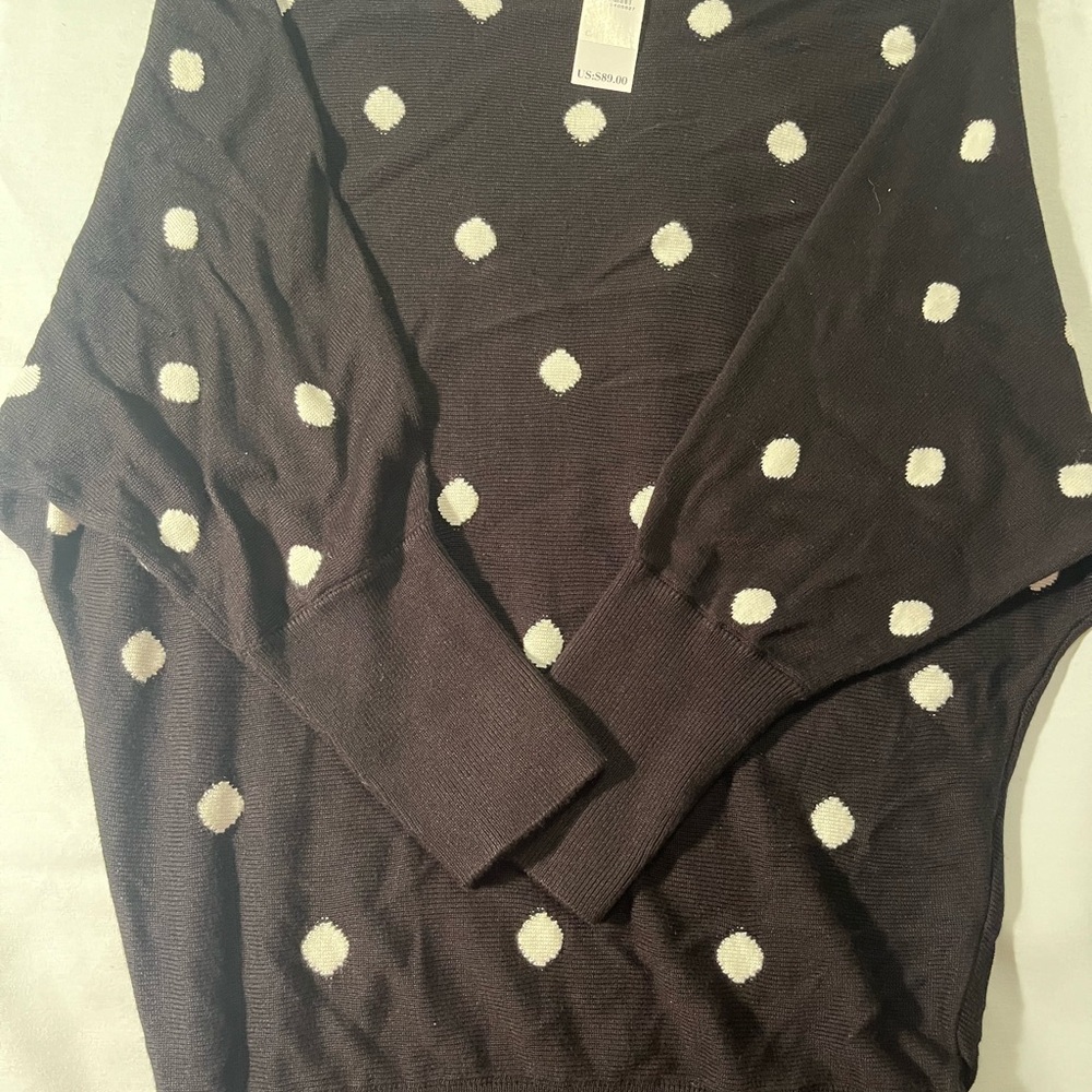 Ann Taylor black and whit polka dot bat wing sweater